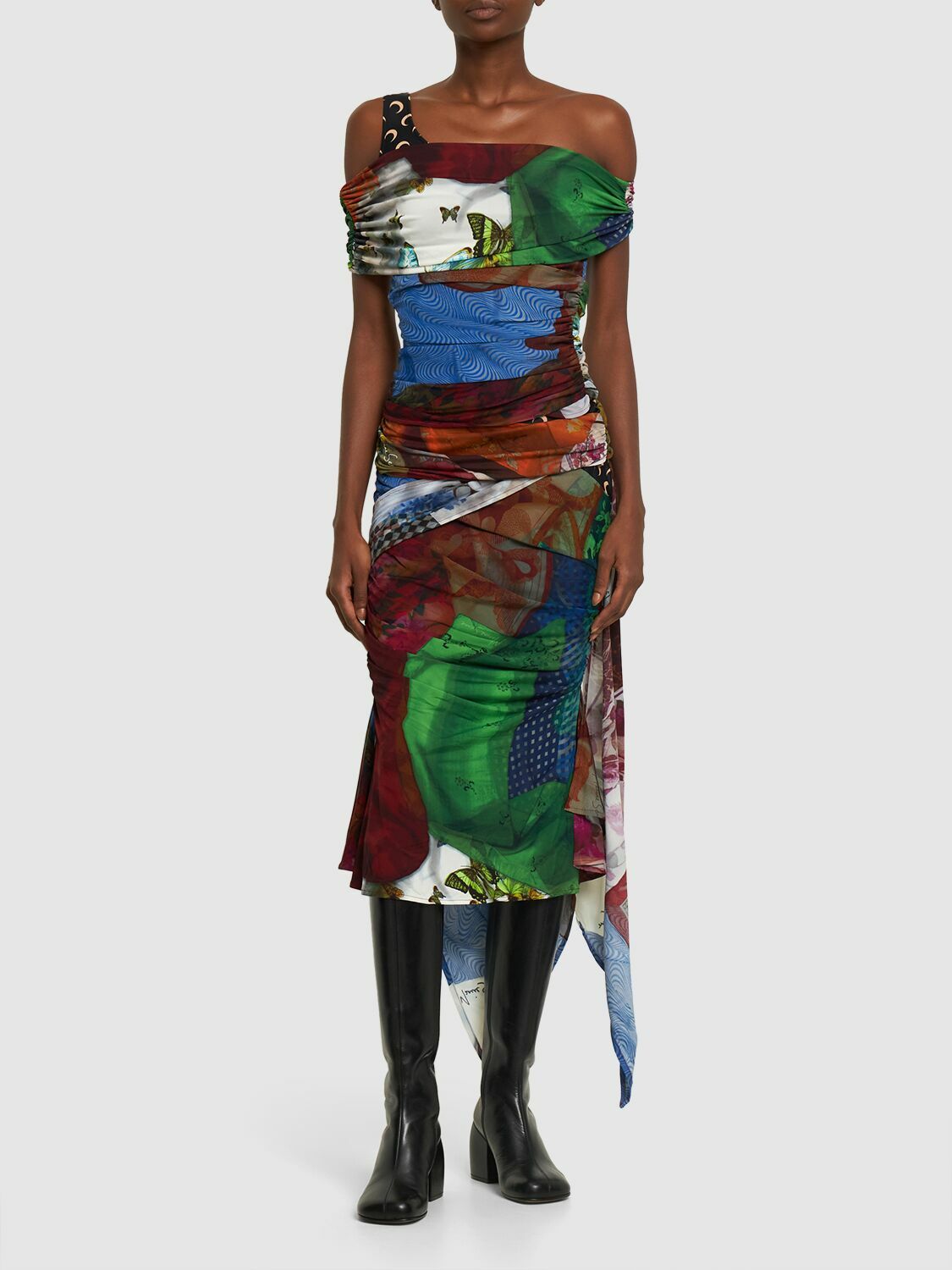 MARINE SERRE - Draped Patchwork Jersey Midi Skirt Marine Serre