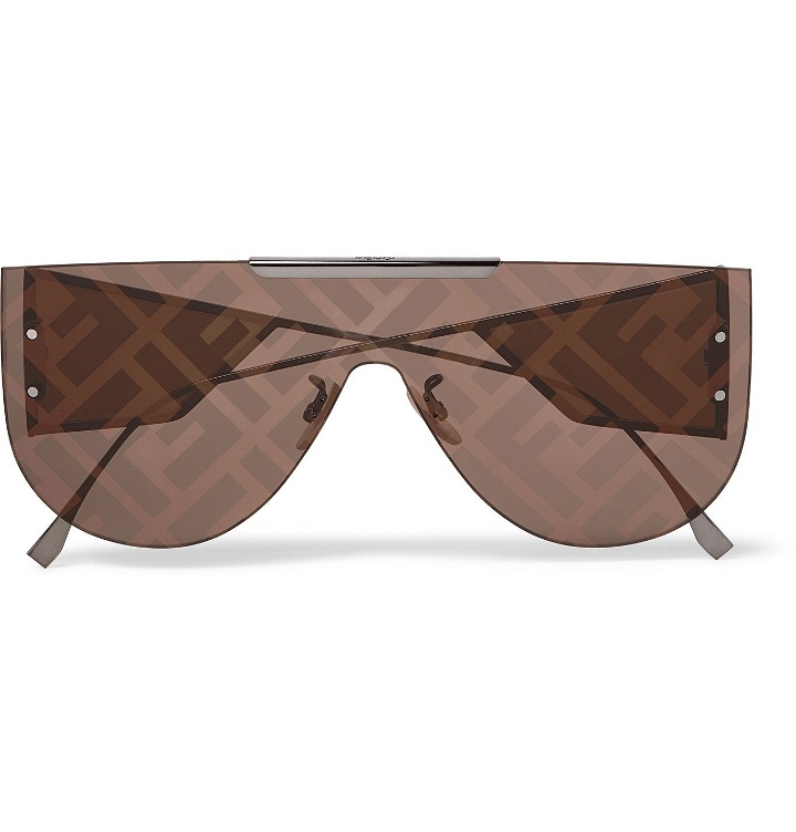 Photo: Fendi - D-Frame Logo-Print Silver-Tone Sunglasses - Brown