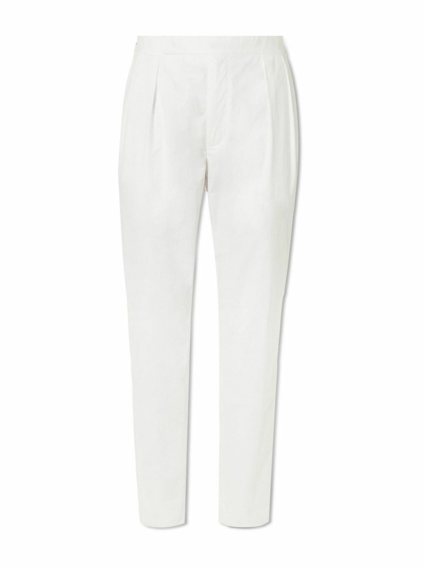 Photo: Ralph Lauren Purple label - Tapered Pleated Cotton-Poplin Trousers - White