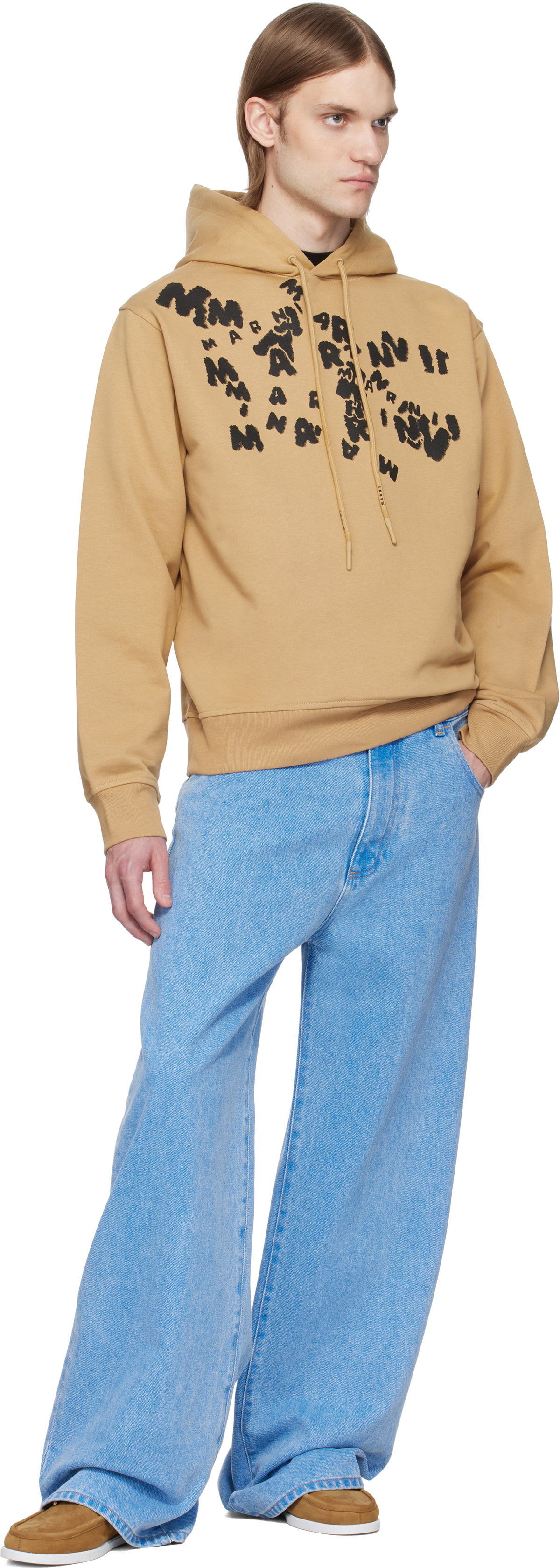 Marni Tan Printed 'Marni' Caos Logo Hoodie