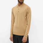 John Smedley Men's Merino Long Sleeve Knit Polo Shirt in Light Camel