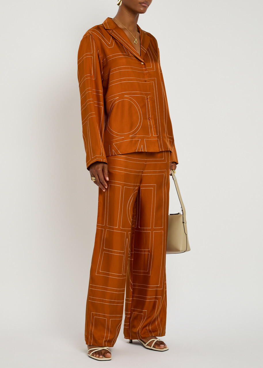 Toteme Logo-embroidered Silk-satin Shirt Terracotta