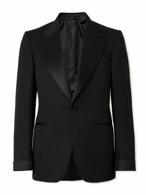 Photo: TOM FORD - Shelton Grain de Poudre Wool and Mohair-Blend Tuxedo Jacket - Black