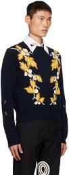 Stefan Cooke Navy Oak Leaf Sweater