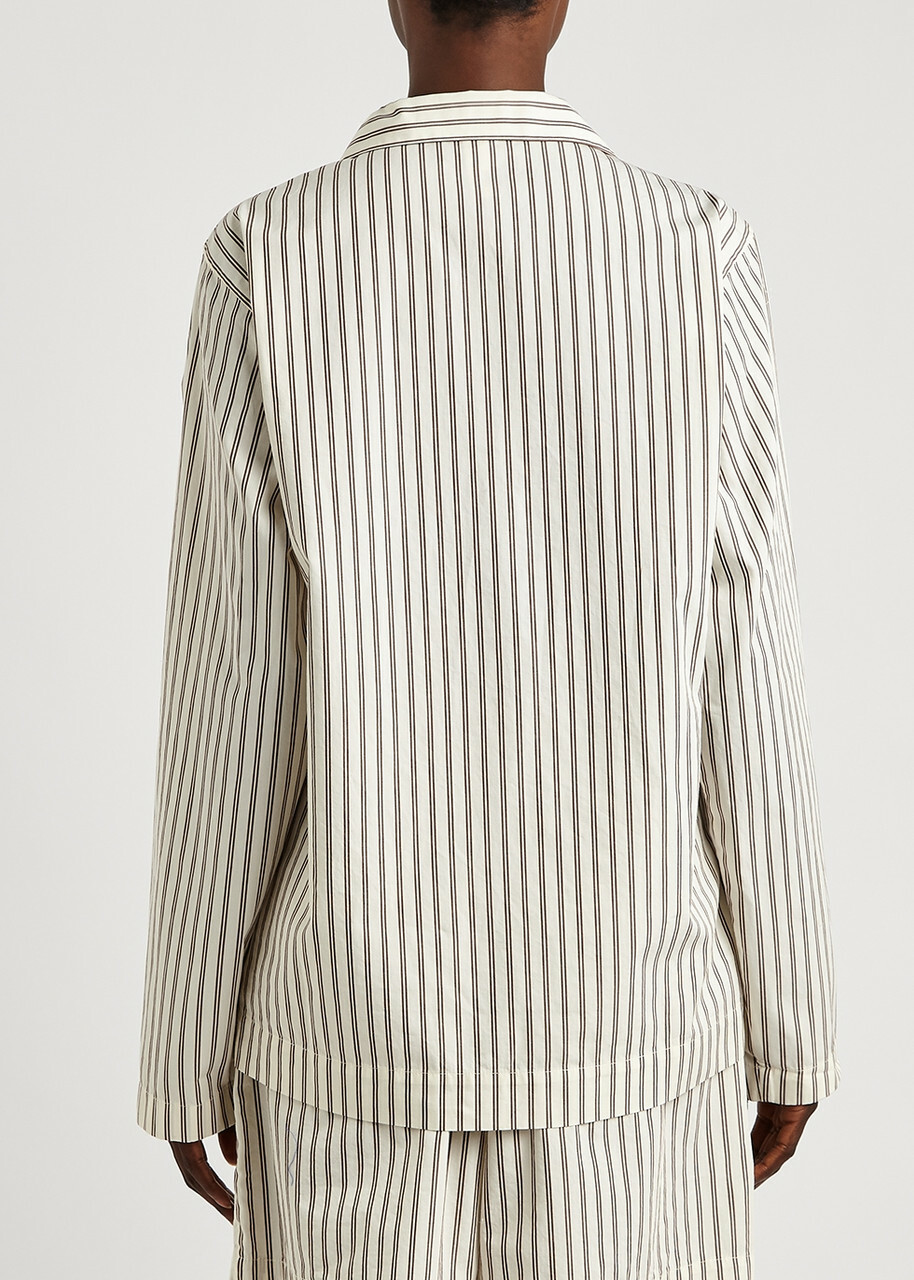 Tekla Unisex Striped Poplin Pyjama top White