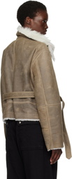 Rick Owens Gray Tower Shearling Cropped Flight Jacket