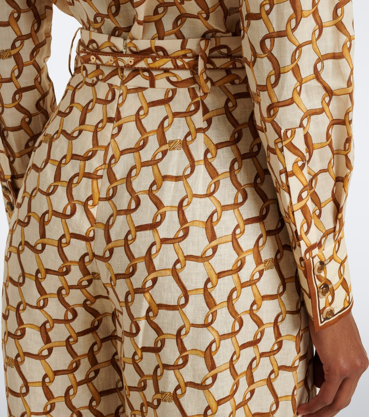 Zimmermann Belted printed linen wide-leg pants