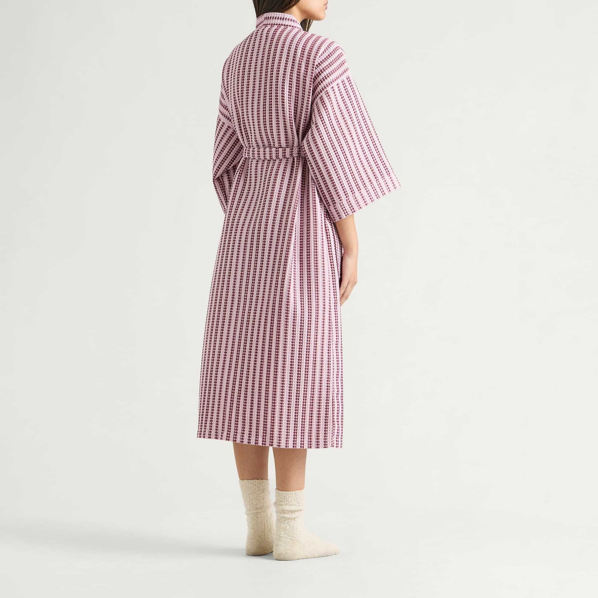 HAY Waffle Bathrobe in Stripe Cool Pink