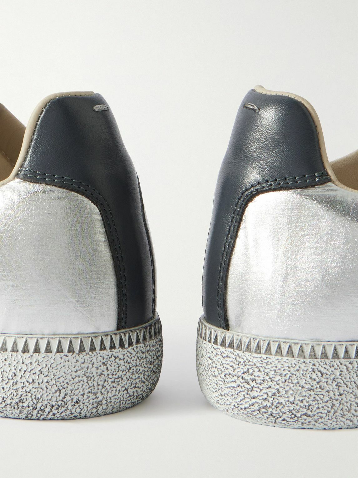 Maison Margiela - Replica Leather-Trimmed Shell Sneakers - Silver