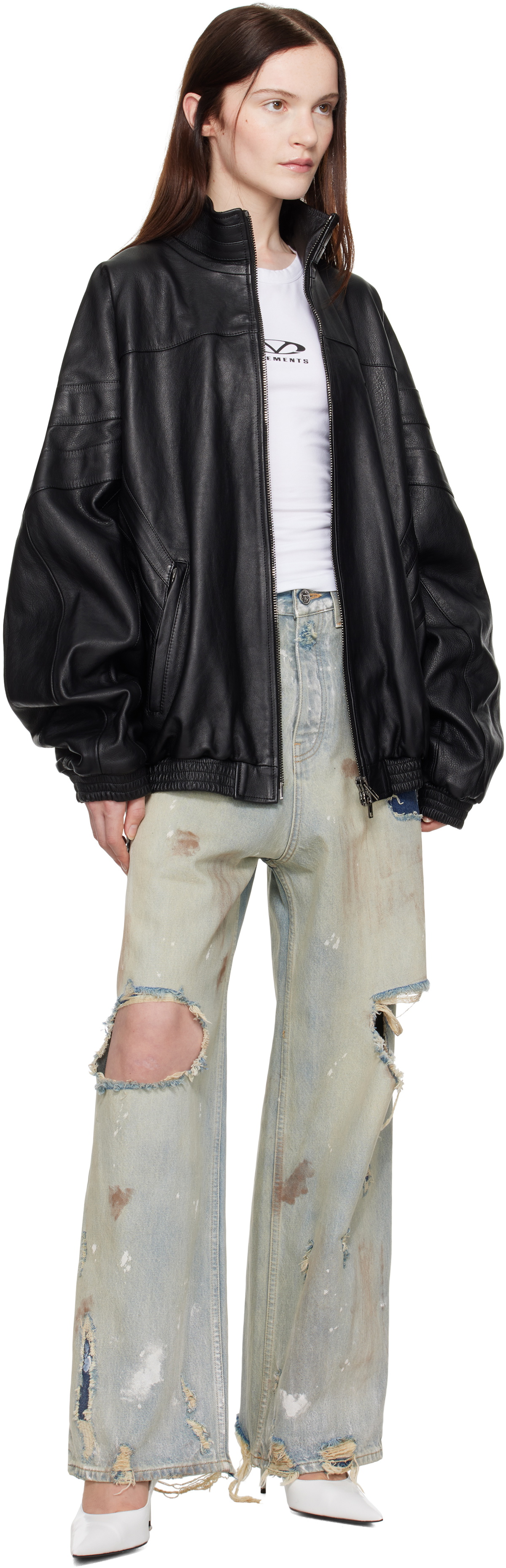 VETEMENTS Black Tracksuit Leather Jacket