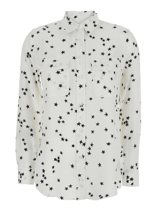 Photo: Equipment White Shirt With All-over Star Motif And Patch Pockets On The Chest In Silk Woman