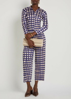 Pleats Please Issey Miyake Gingham Pleated Straight-leg Woven Cropped Trousers Navy