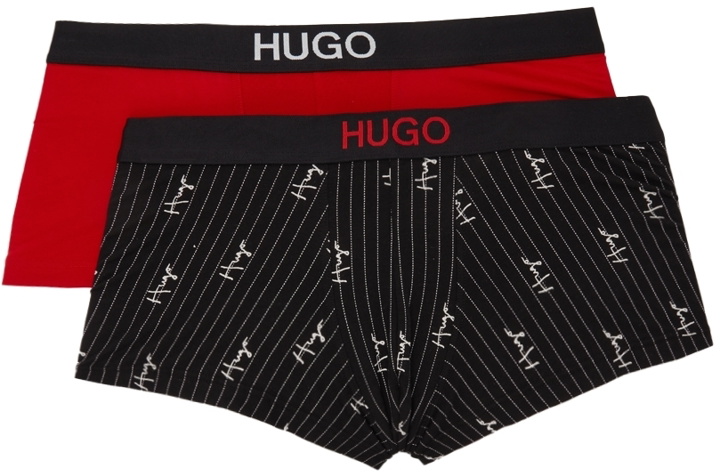 Photo: Hugo Two-Pack Black & Red Logo Trunk Boxers