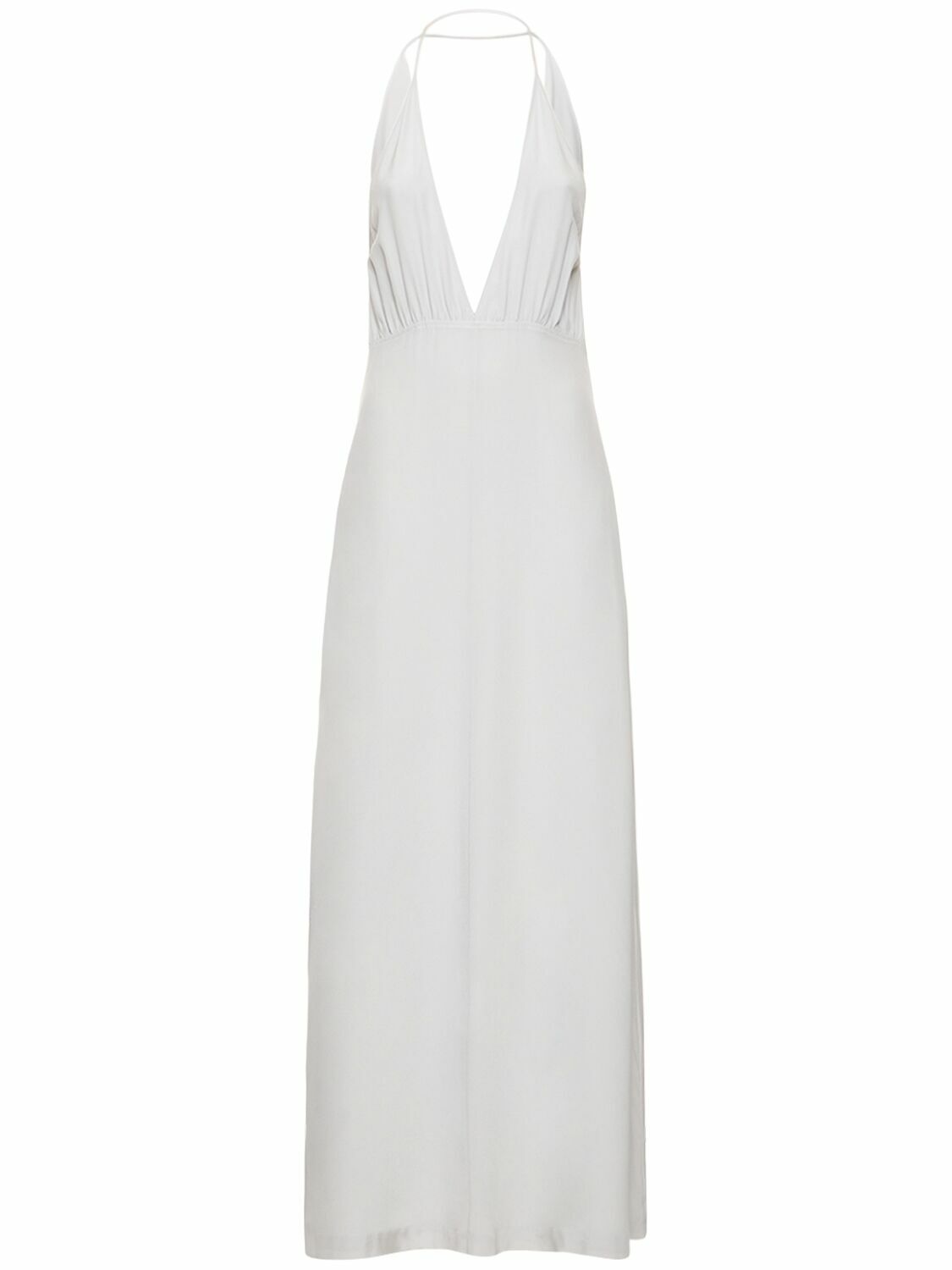 a-line/princess sleeveless halter chiffon floor-length two piece dresses Berylove Women White Engagement Dress Halter A Line Chiffon Sleeveless Maxi  Dress