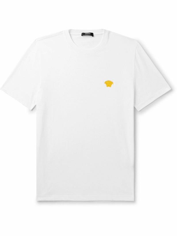 Photo: Versace - Slim-Fit Logo-Embroidered Cotton-Jersey T-Shirt - White