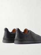 Zegna - Full-Grain Leather Slip-On Sneakers - Black