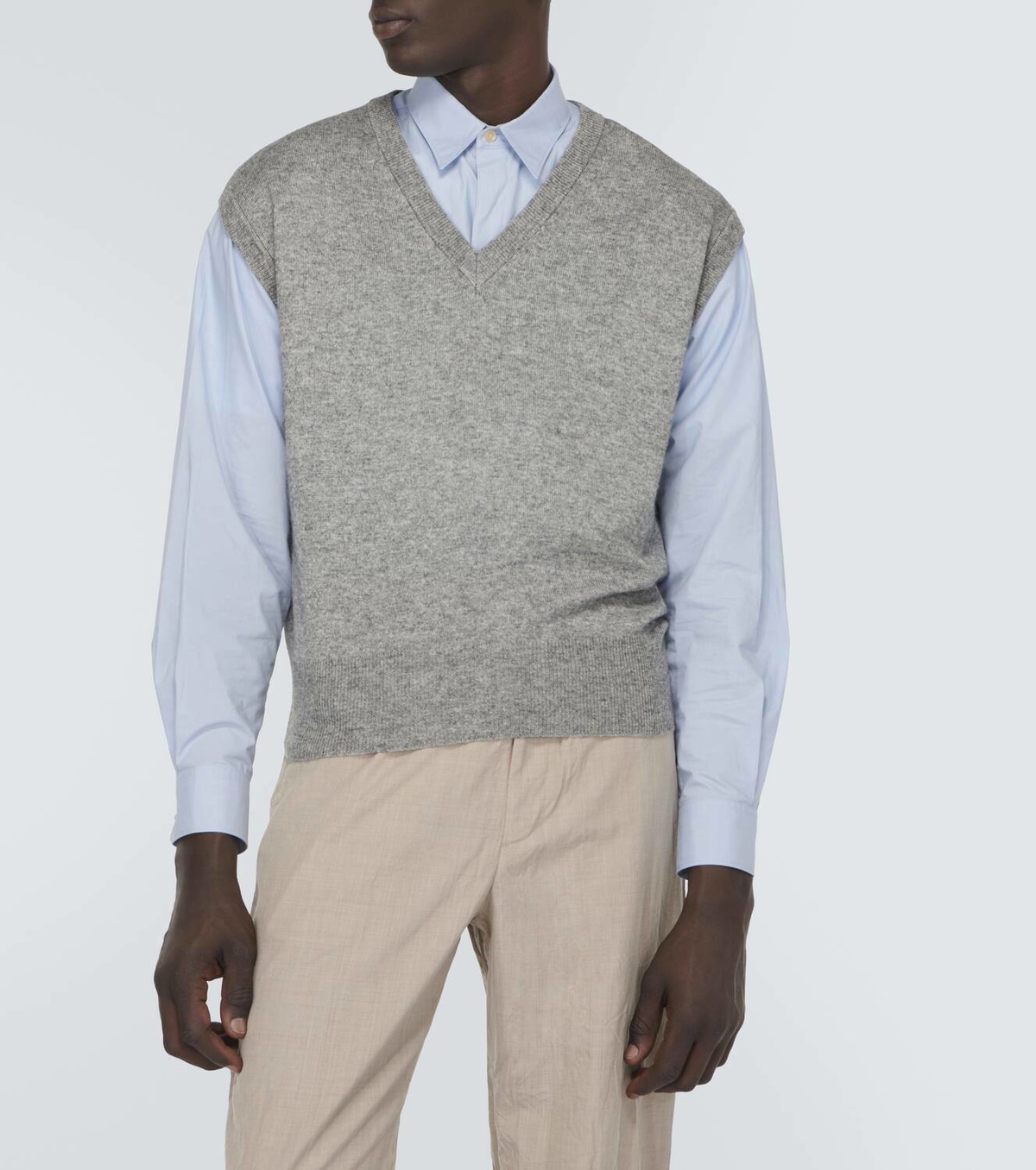 トップス AURALEE WOOL CASHMERE SILK KNIT VEST Auralee Wool Cashmere Silk Knit Vest in Gray Curated at Jake