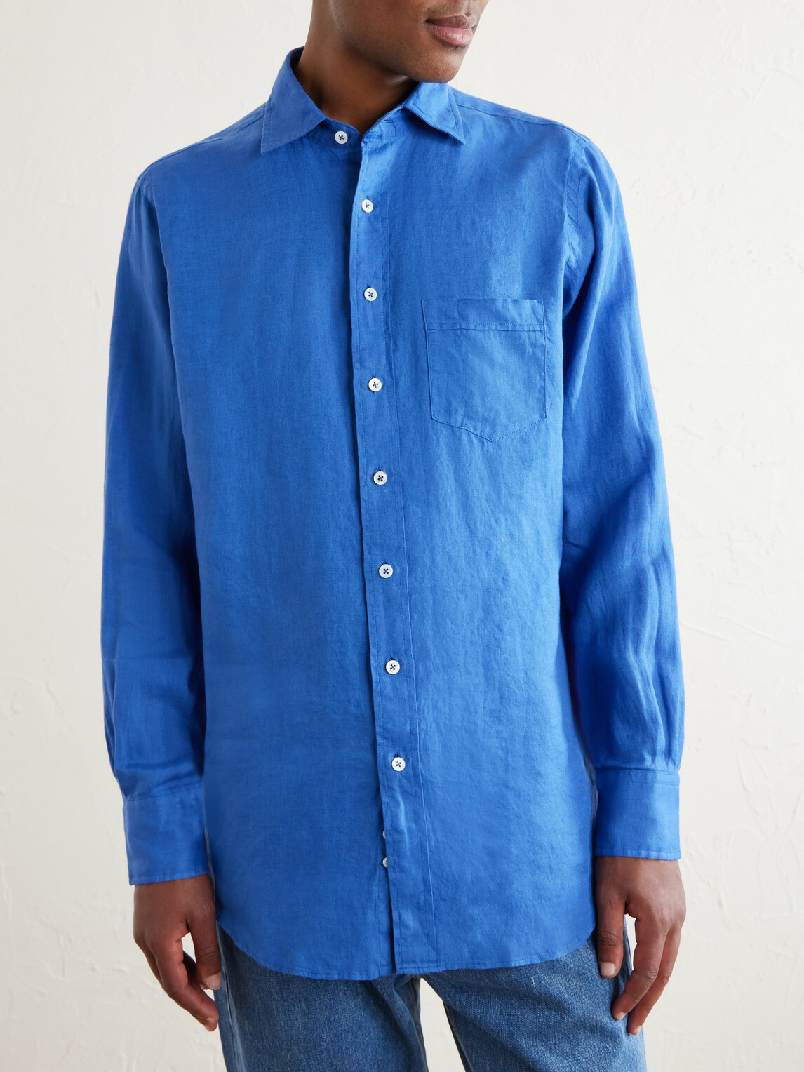 Drake's - Linen Shirt - Blue