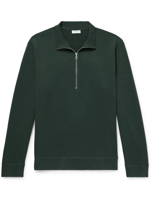 Photo: Sunspel - Cotton-Jersey Half-Zip Sweatshirt - Green