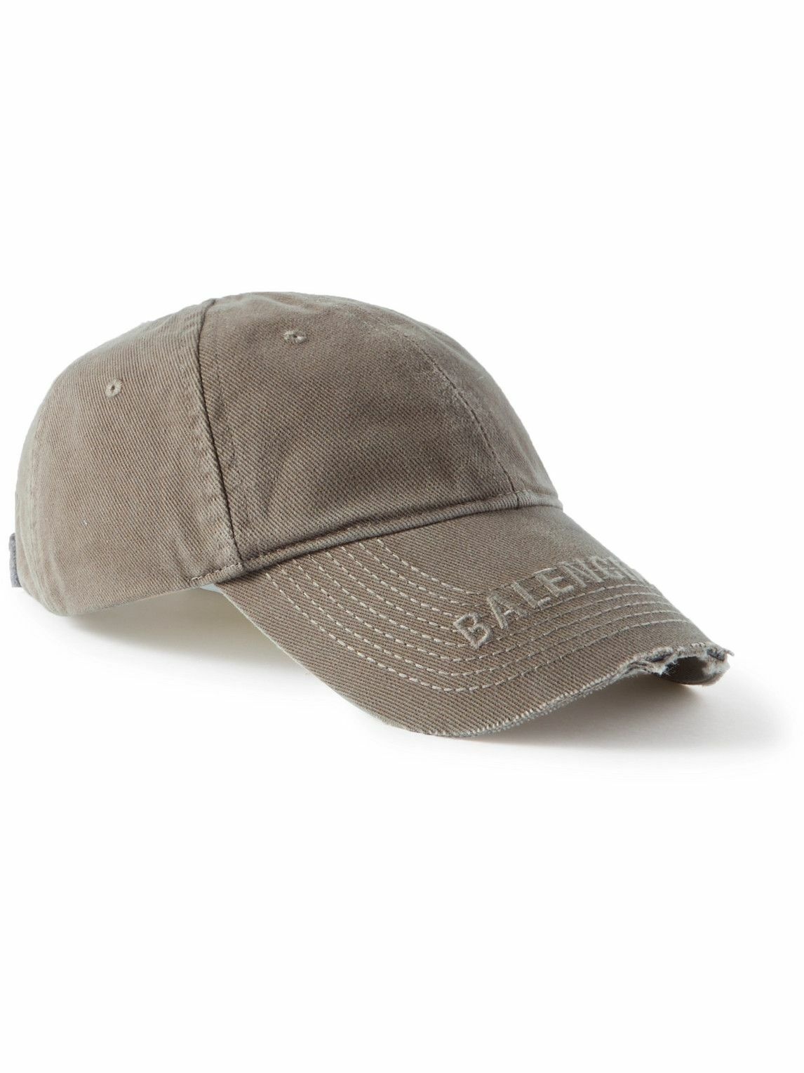 Photo: Balenciaga - Logo-Embroidered Distressed Cotton-Twill Baseball Cap - Brown