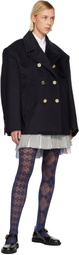 Thom Browne Navy Ziberline Finish Cashmere Oversized Pea Coat