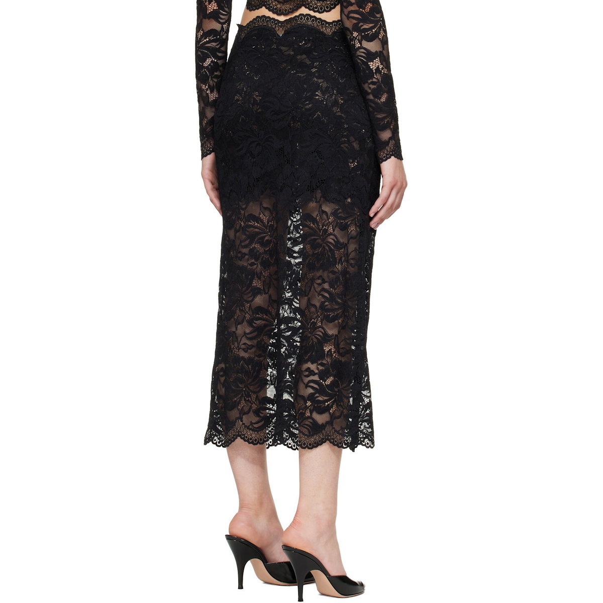 Rabanne Black Lace Midi Skirt