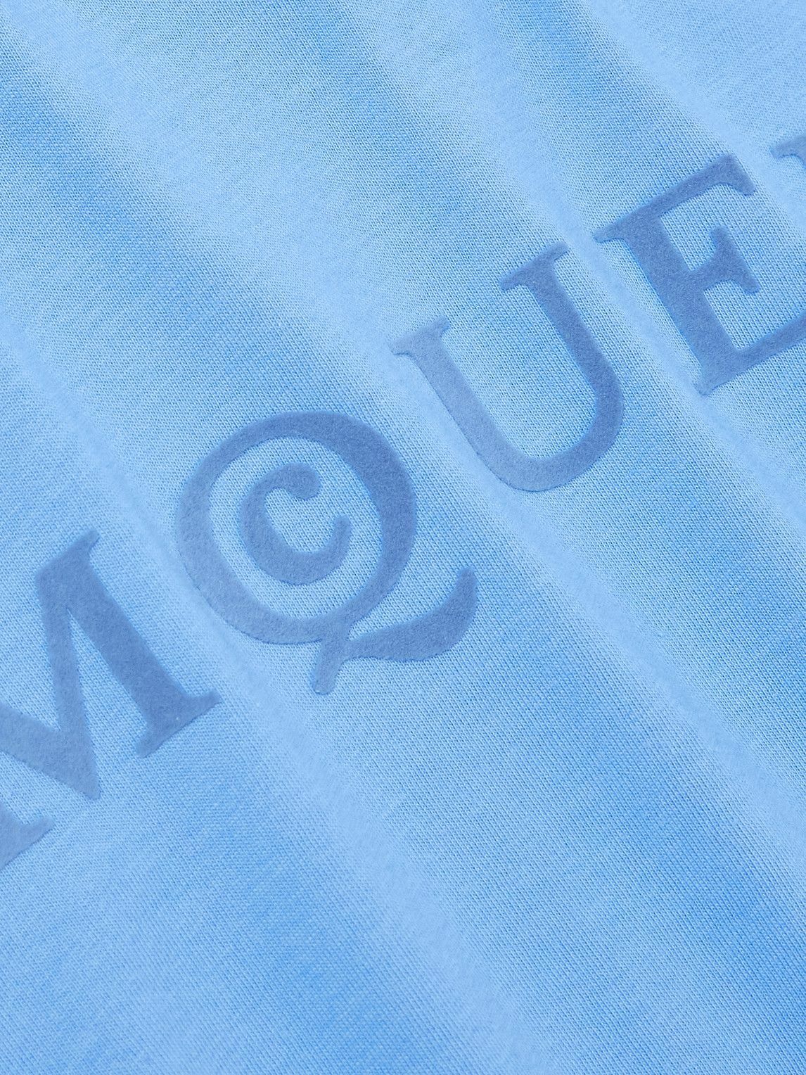 McQueen - Logo-Flocked Cotton-Jersey T-Shirt - Blue