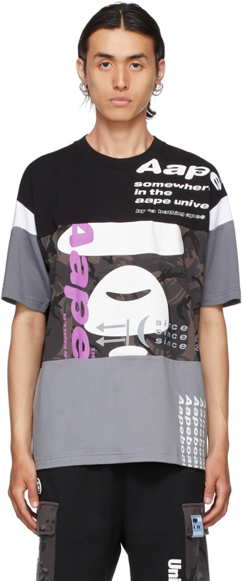 Photo: AAPE by A Bathing Ape Black & Grey Camo Graphic T-Shirt
