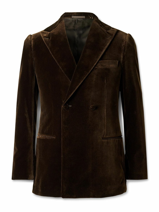 Photo: Kingsman - Double-Breasted Cotton-Velvet Tuxedo Jacket - Brown