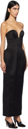 Mônot Black Satin Corsetted Maxi Dress