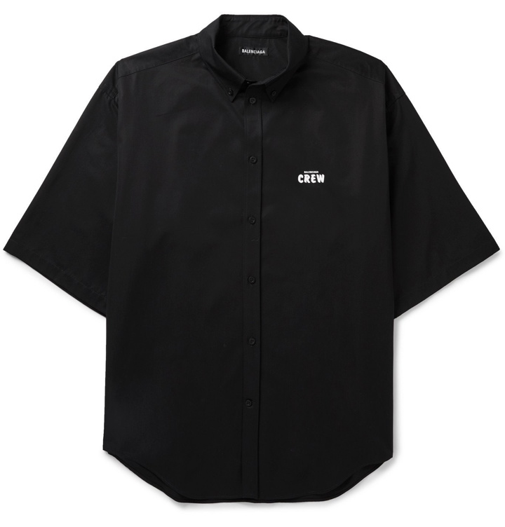 Photo: Balenciaga - Oversized Button-Down Collar Printed Cotton Shirt - Black