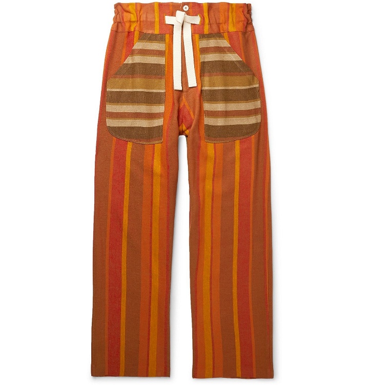 Photo: Nicholas Daley - Striped Cotton-Blend Canvas Drawstring Trousers - Orange