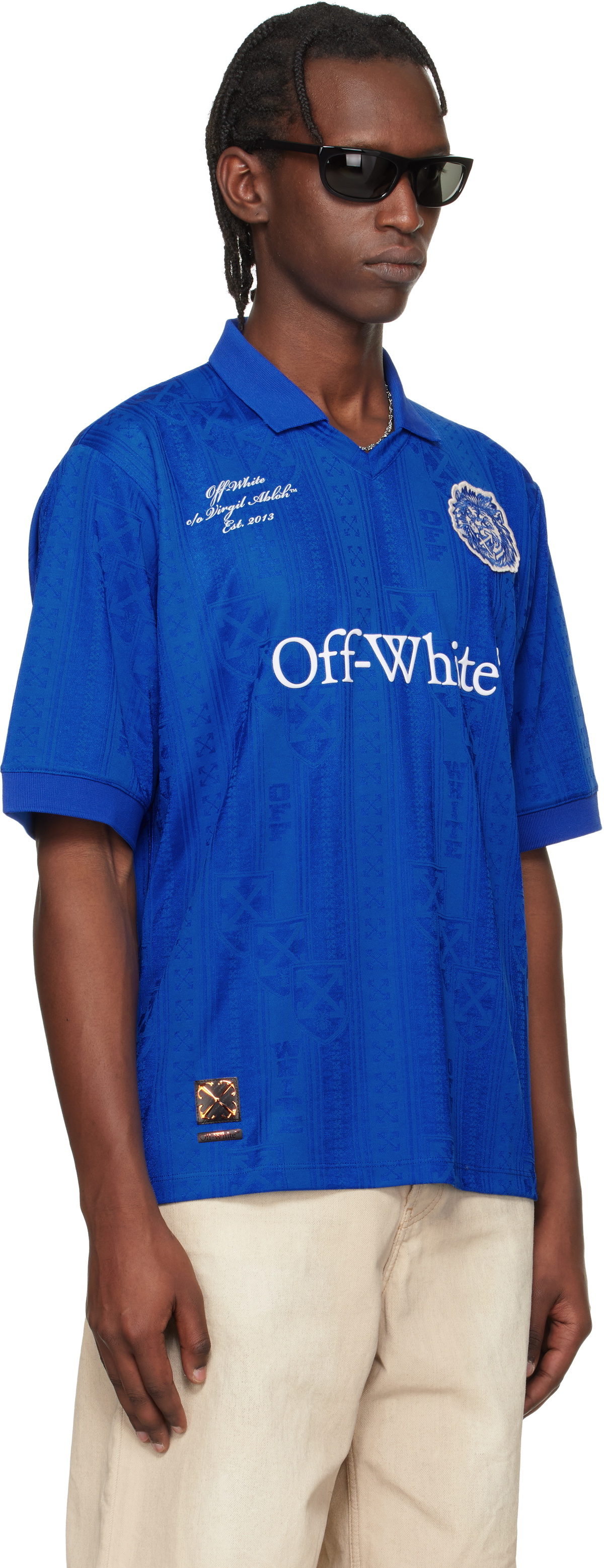 Off-White Blue Lion Nation Soccer Polo