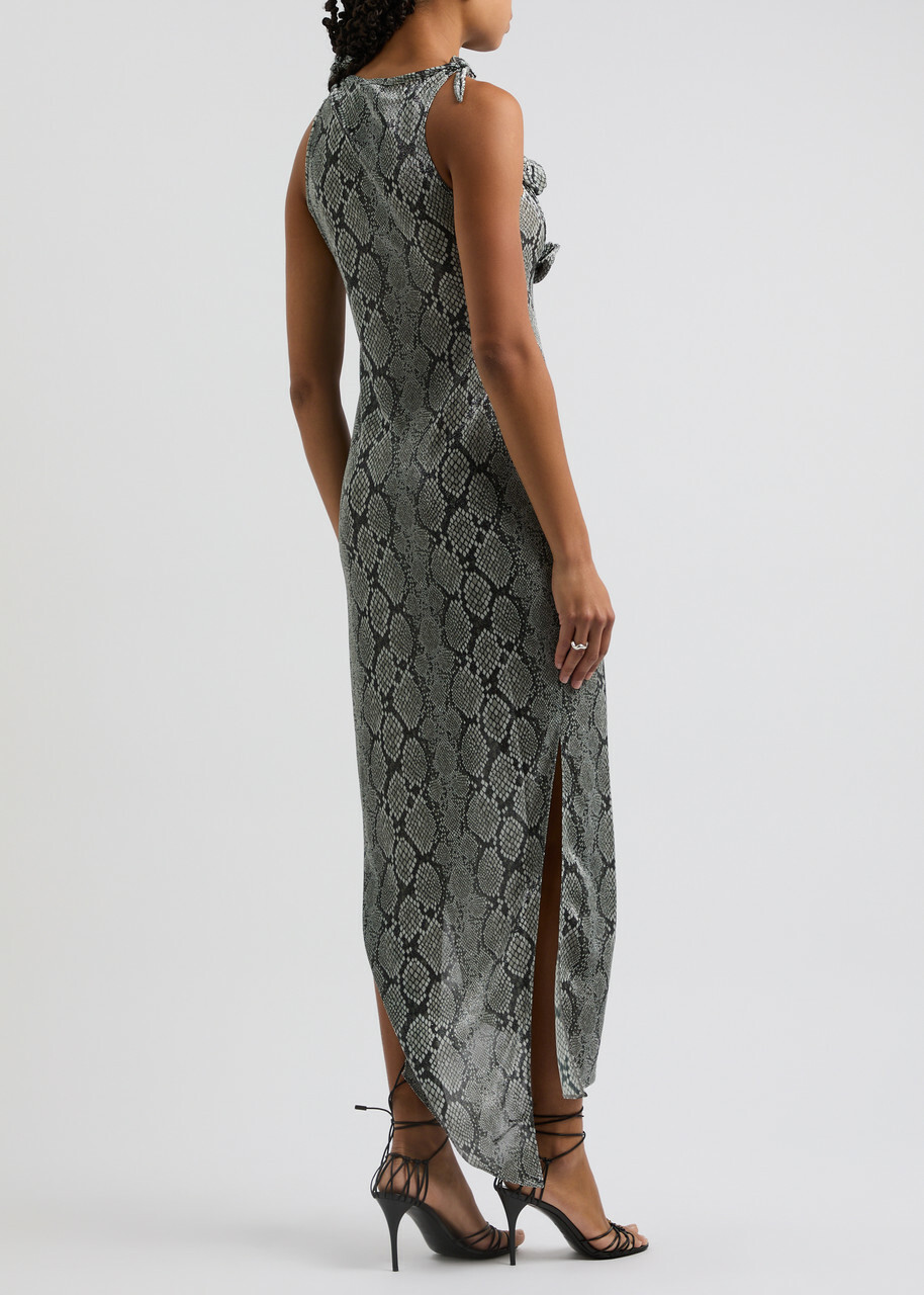Coperni Python-print Metallic-jersey Maxi Dress Grey