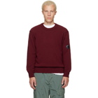 C.P. Company Burgundy Lambswool Lens Crewneck Contrast Sweater