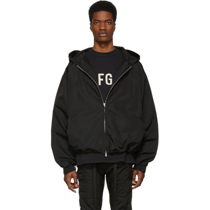 Photo: Fear of God Black Nylon Full Zip Hooded Jacket