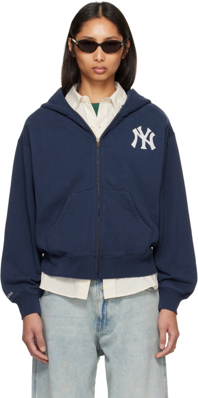 Photo: Sporty & Rich Navy Heritage Yankees Serif Zip Hoodie
