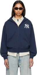 Sporty & Rich Navy Heritage Yankees Serif Zip Hoodie
