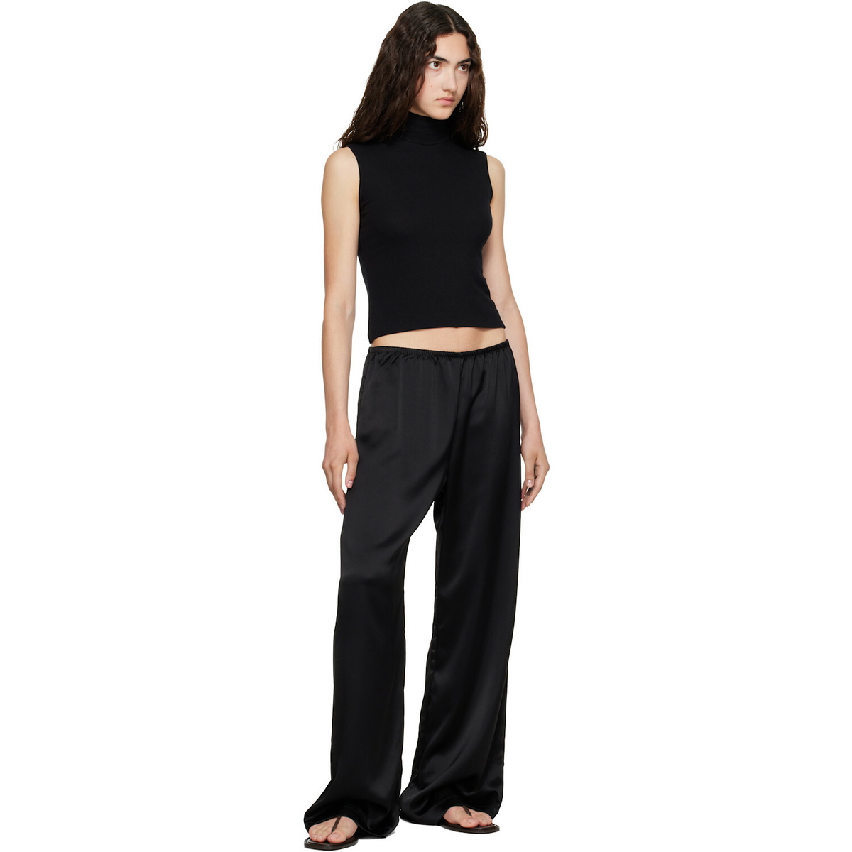 LESET Black Barb Wide Leg Lounge Pants