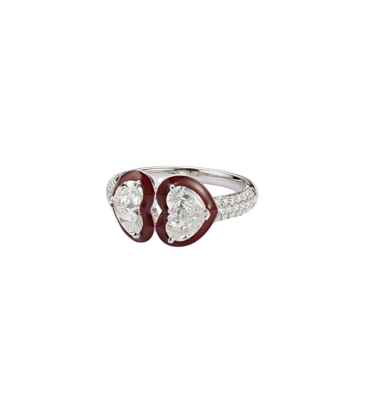 Photo: Kamyen Twin Heart 18kt white gold and enamel ring with diamonds