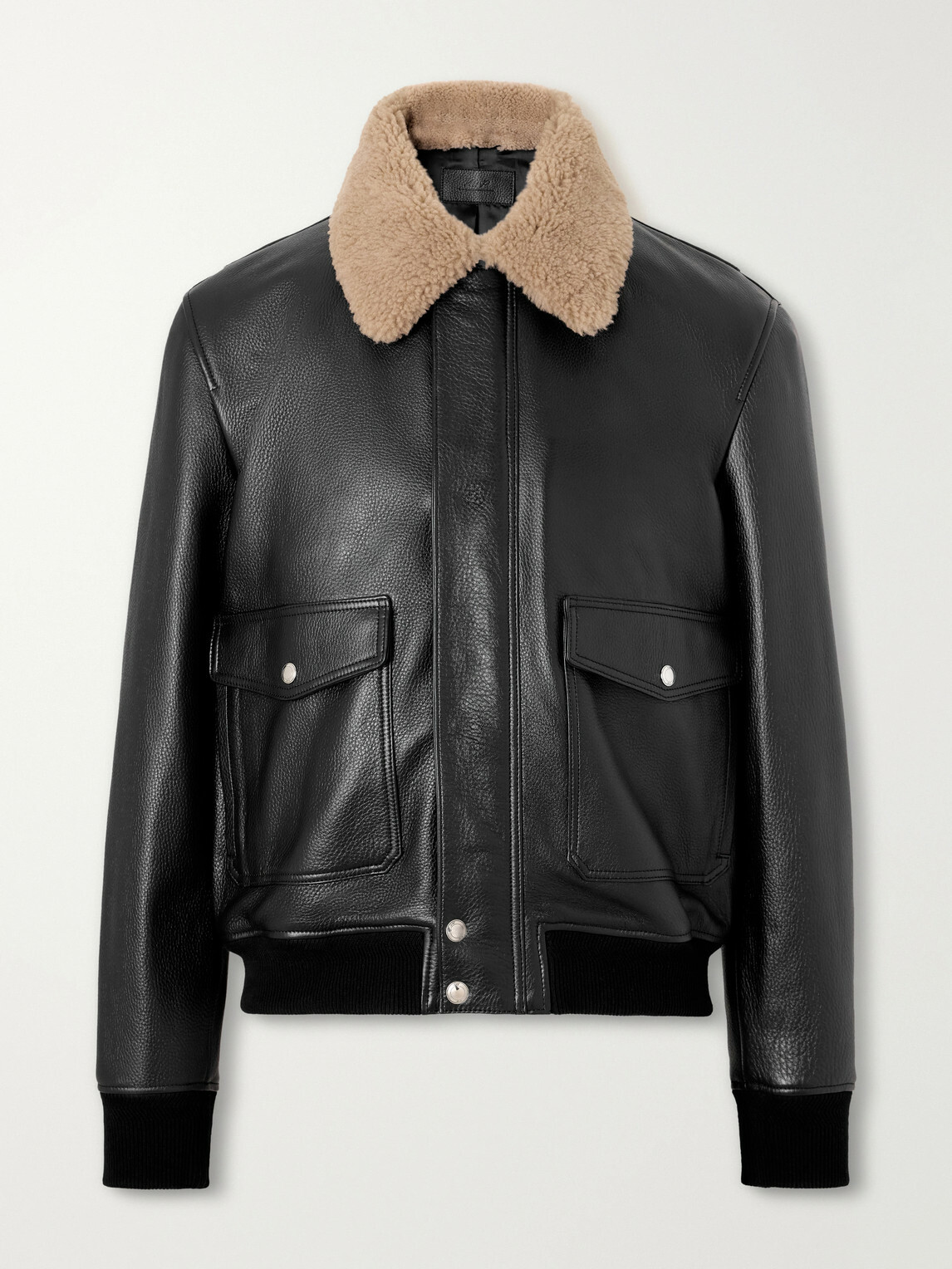 Mr P. - Shearling-Trimmed Full-Grain Leather Blouson Jacket - Black