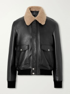 Mr P. - Shearling-Trimmed Full-Grain Leather Blouson Jacket - Black
