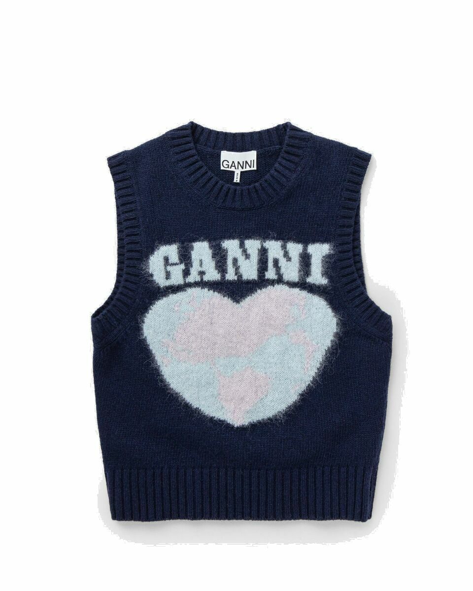 Photo: Ganni Graphic Soft Wool Mix Vest Blue - Womens - Vests