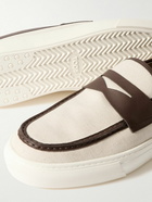 Tod's - Leather-Trimmed Canvas Penny Loafers - Neutrals