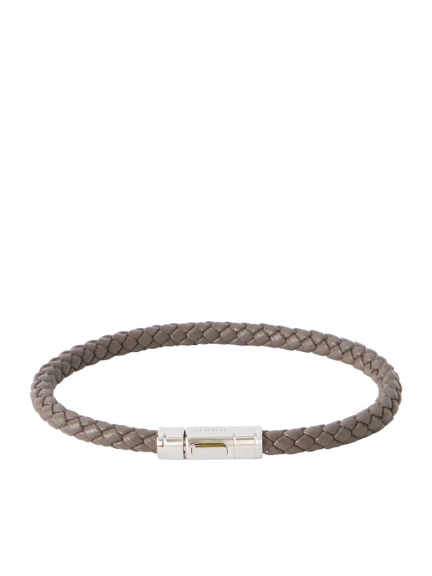 Photo: TOM FORD - Logo-Engraved Silver-Tone and Woven Leather Bracelet - Gray
