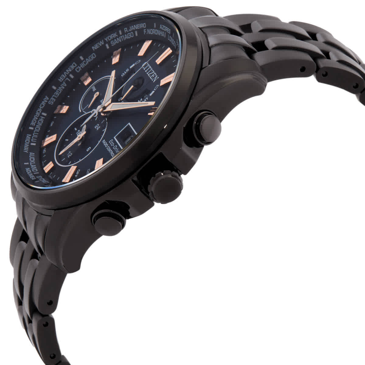 Citizen Eco-Drive Perpetual Alarm World Time GMT Black Dial Mens Watch AT9039-51L