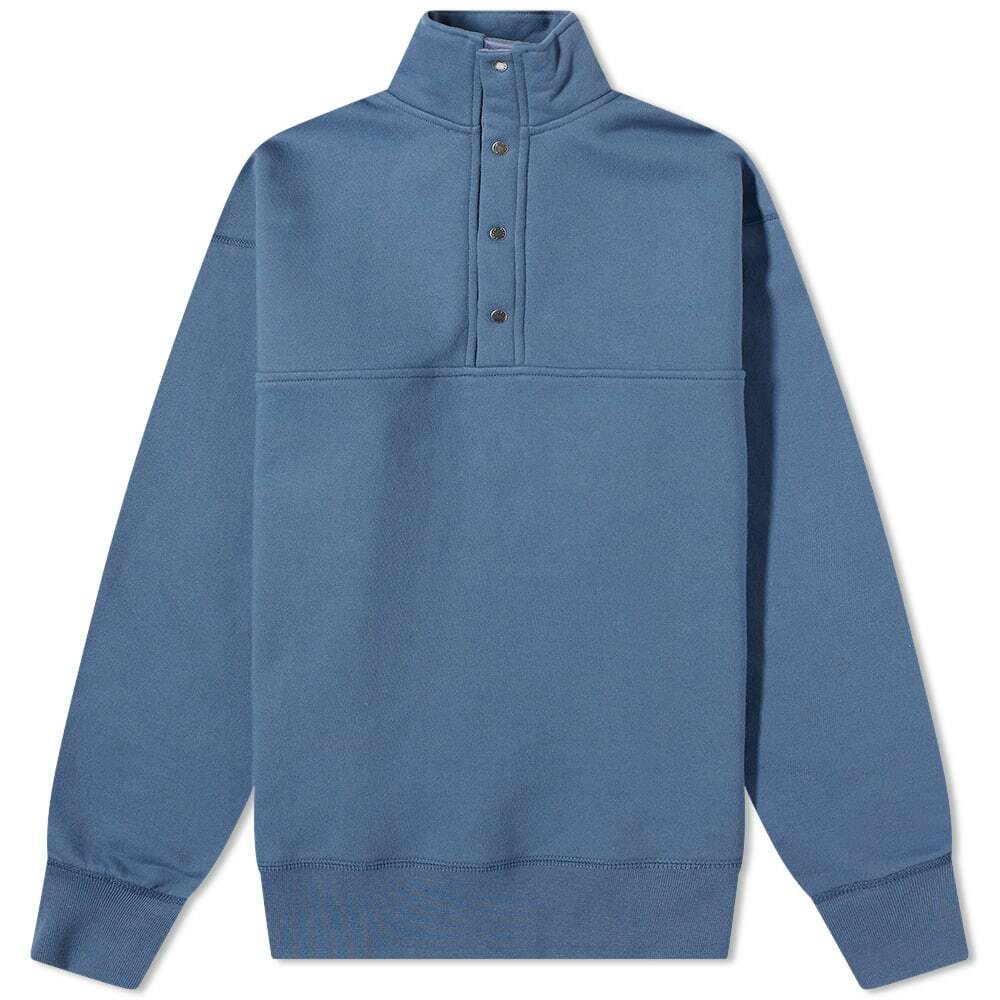 Adsum Men's 3/4 Snap Front Fleece Pull Over Sweat in Muted Indigo