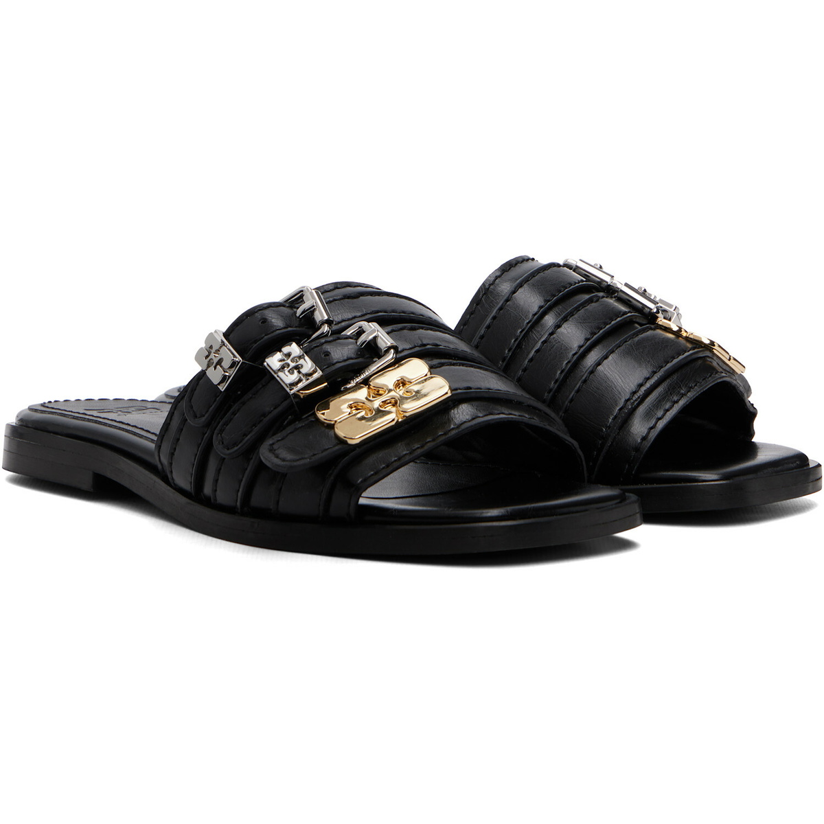 GANNI Black Sue Triple Flat Sandals