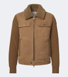 Moncler Shearling-trimmed suede down jacket