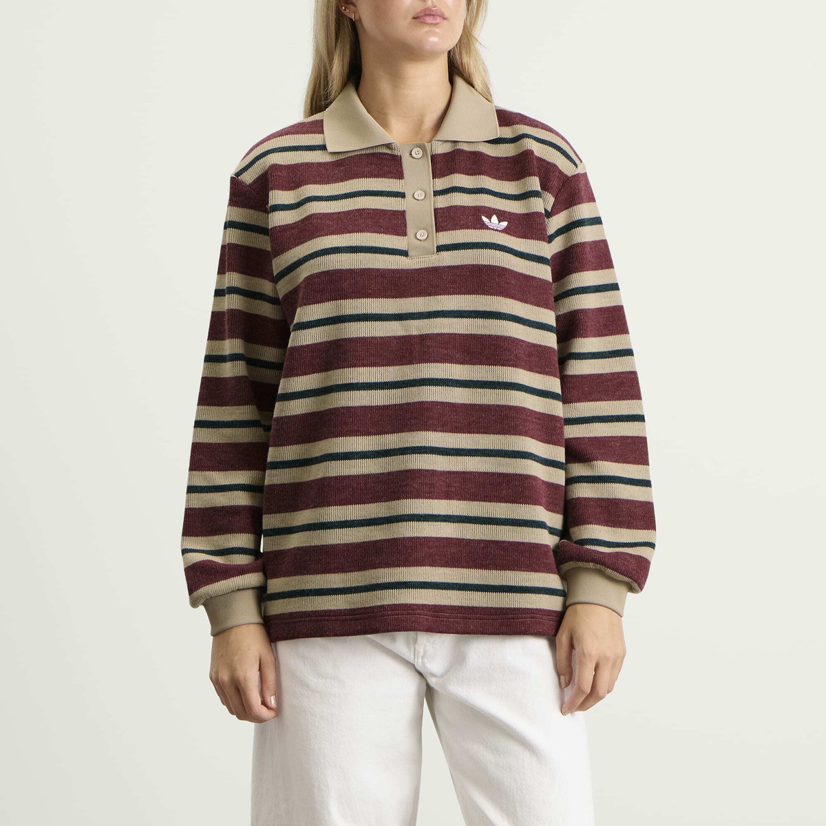 Adidas Women's Striped Polo Knit Jumper in Shadow Red